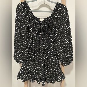 Perfect condition, Black mini dress with small cream flowers.